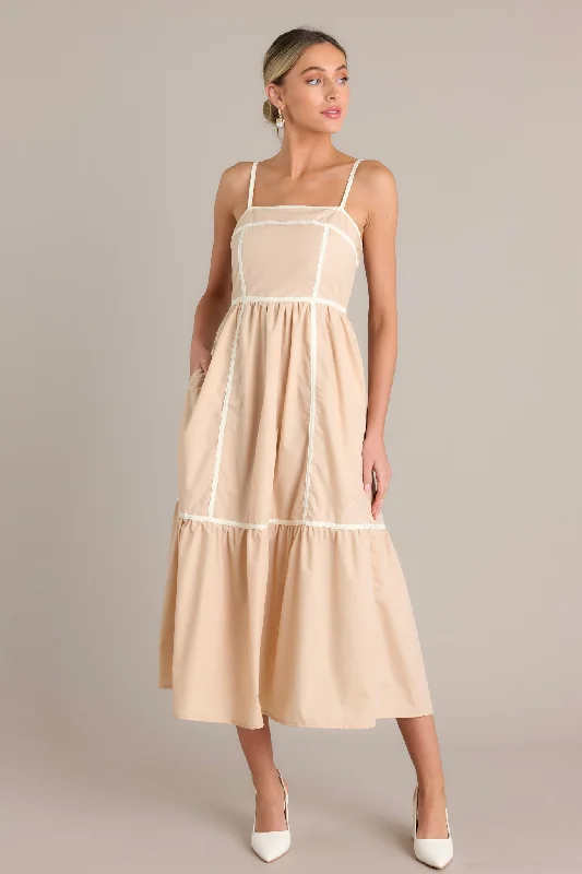 Timeless Charm Beige Square Neck Maxi Dress Office maxi dresses