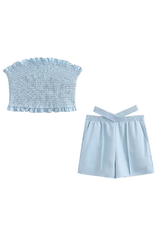 'Anita' Ruched Tube Top & High Waist Shorts Set Floral Print Skirt