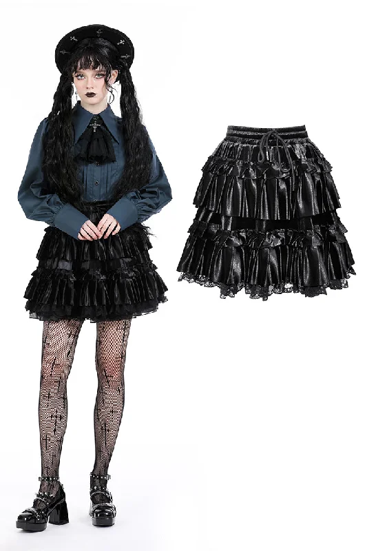 Black lolita frilly layered velvet mini skirt KW339 Ripped Denim Skirt