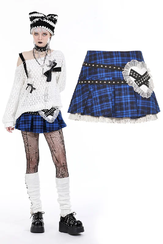 Blue heart kidnapping mini skirt KW334 High-waist Denim Skirt