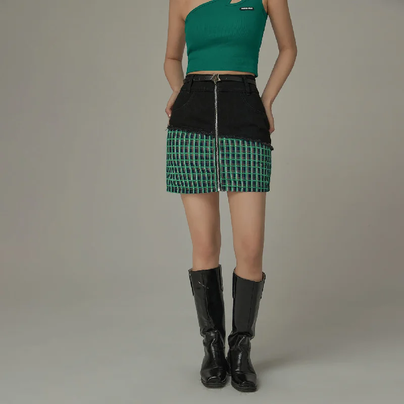 Check Color Zipper Mini Skirt Mini Skirt Dress