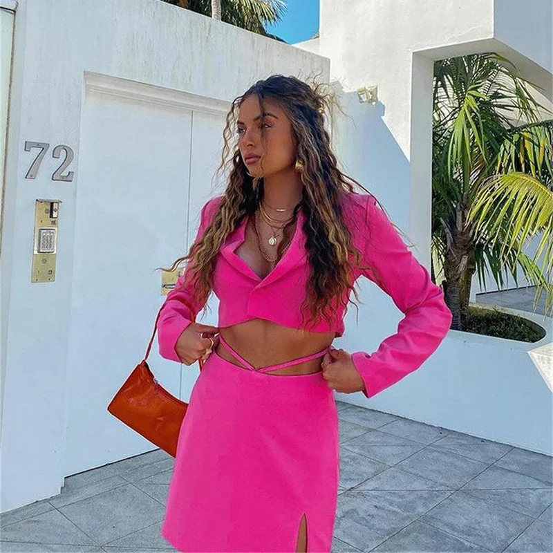 Ins Summer Hot Sale New OL Set Women’s Fashion Sexy Trendy Small Suit Slightly Open Slit Tie Short Skirt Suit Skirt with Buttons Ins Summer Hot Sale New OL Set Women’s Fashion Sexy Trendy Small Suit Slightly Open Slit Tie Short Skirt Suit Skirt with Buttons