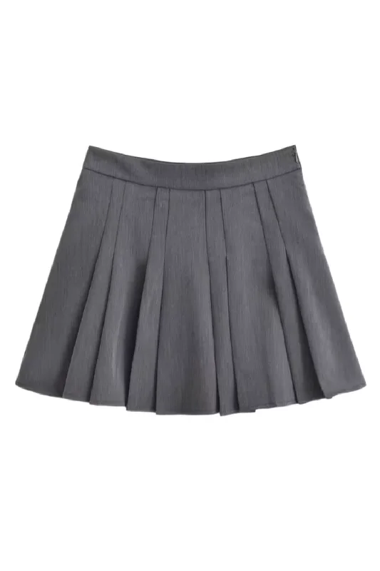 'Irene' Pleated Short Skirt Fringed Mini Skirt