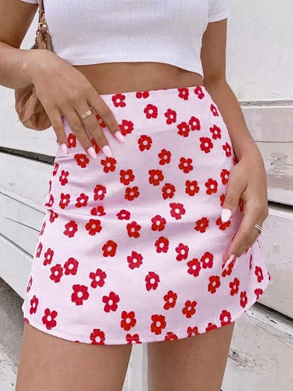 Kitty Floral Short Skirt - Pink Floral Print Skirt