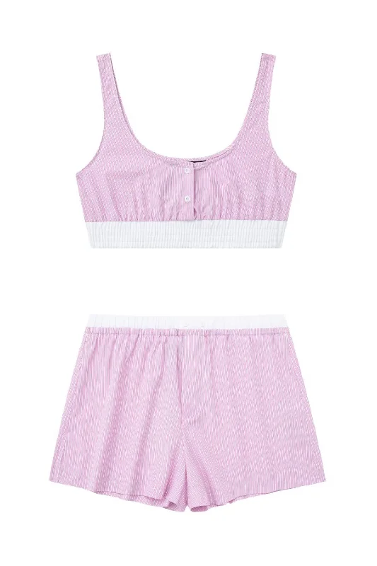 'Loretta' Striped-Panel Top & Shorts Fitted Pleated Skirt