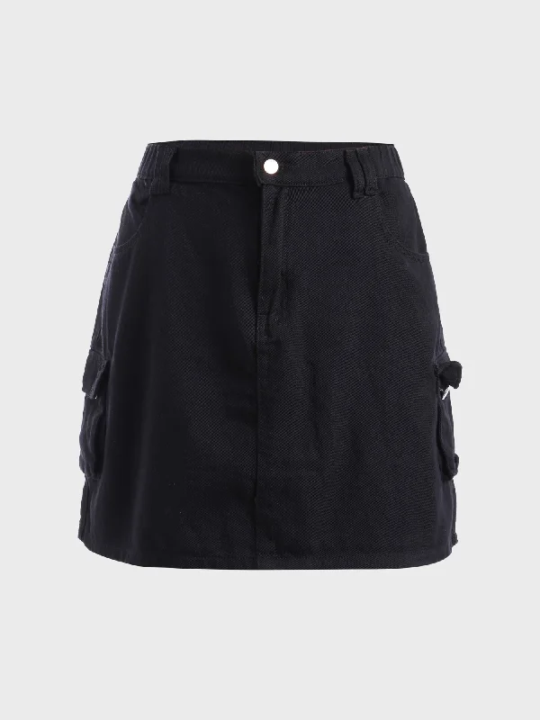 Midsize Chic Style Cargo Mini Skirt Sexy Leather Skirt