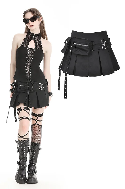 Punk black moto pleated mini skirt KW359 Slim Fit Mini Skirt