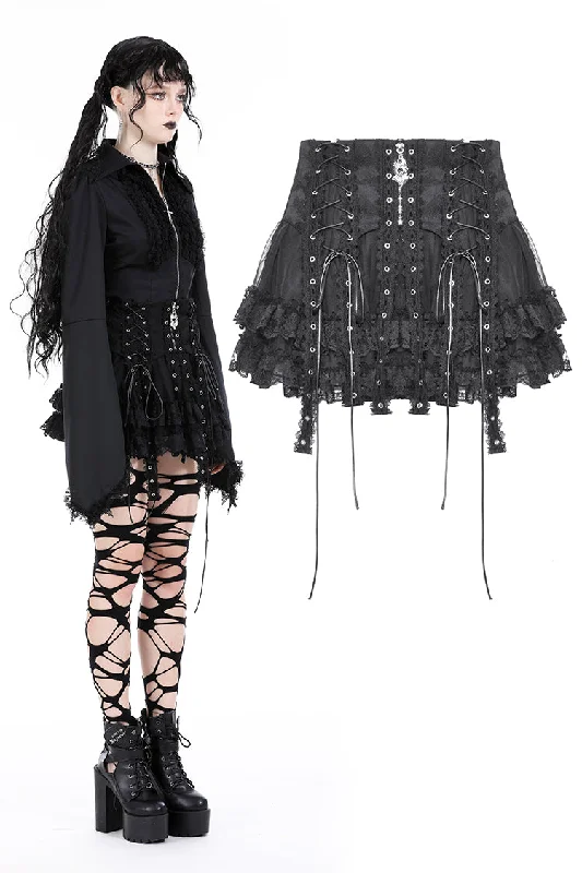 Punk rock eyelet drop tulle mini skirt KW332 Ruffled Mini Skirt