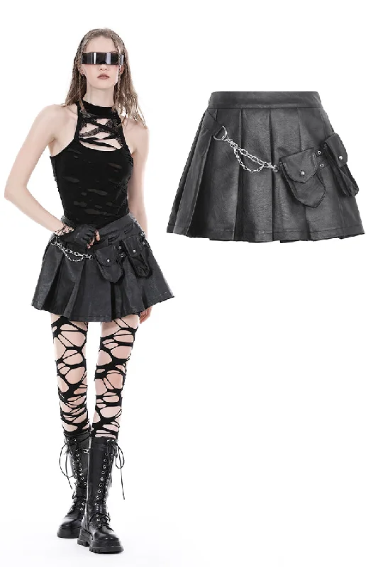 Punk rock two bags chain mini skirt KW325 Button-up Mini Skirt