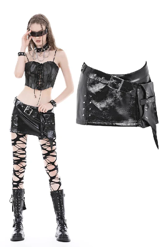 Punk shiny PU pointed nail mini skirt KW326 Summer Denim Mini