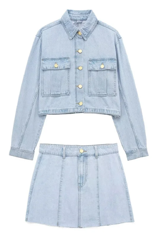 'Shevon' Denim Jacket & Mini Skirt Set Soft Mini Skirt