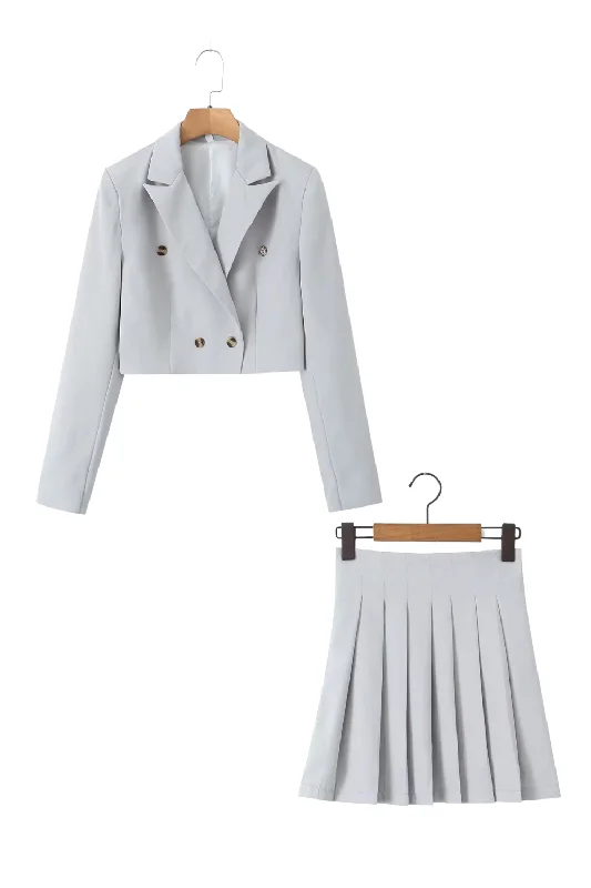 'Vian' Short Suit Blazer & Pleated Skirt Set Fitted Pleated Skirt
