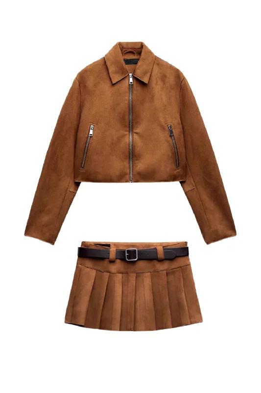 'Victoria' Faux Suede Short Jacket & Pleated Skirt Set (Sold Separately) Basic Mini Skirt 'Victoria' Faux Suede Short Jacket & Pleated Skirt Set (Sold Separately) Basic Mini Skirt