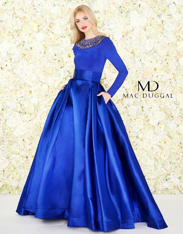 Mac Duggal 12093 Long Sleeve Embellished Ballgown Stretchy party dresses