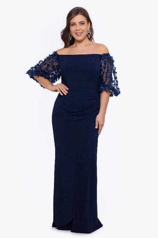 Plus "Melanie" 3D Floral Sleeve Scuba Crepe Gown Corset party dresses