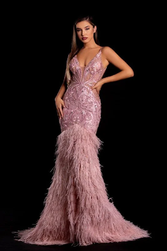 Portia And Scarlett 21128 Feathered Long Evening Dress Expensive party dresses