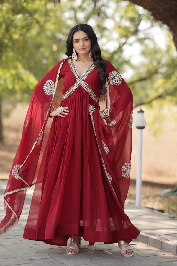 WOMENSAVTAR PREMIUM DESIGNER GGOWN WITH DUPATTA Velvet party dresses