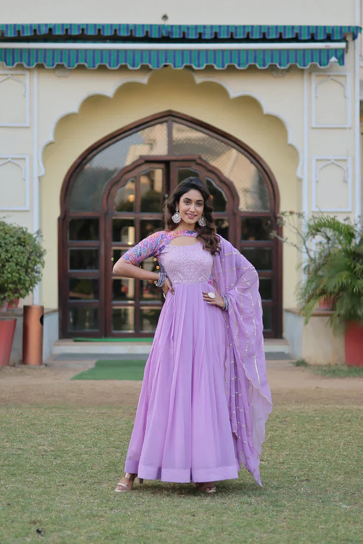 WOMENSAVTAR  PREMIUM STUNNING READYMADE GOWN WITH DUPATTA SET Office party dresses