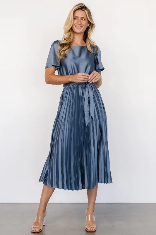Adelaide Pleated Satin Dress | Blue Graduation unclassified dresses