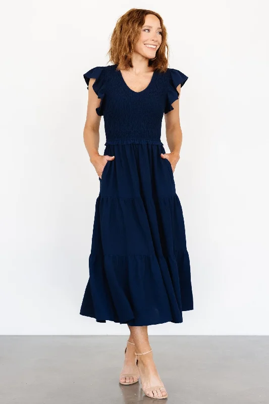 Afton Smocked Tiered Dress | Navy Plus size unclassified dresses