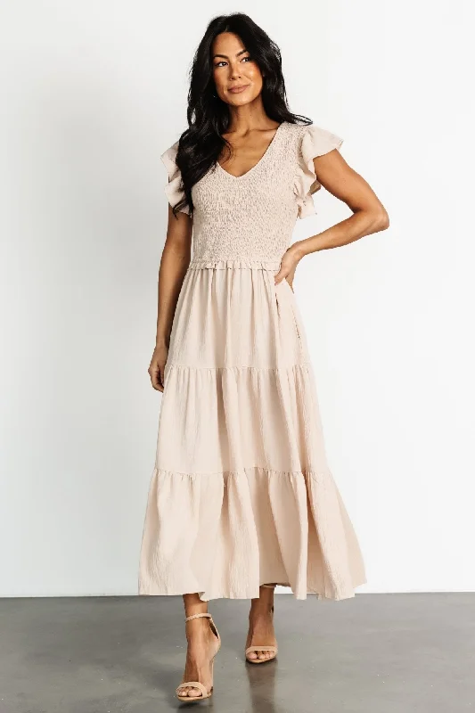 Afton Smocked Tiered Dress | Sand Trendy new unclassified dresses