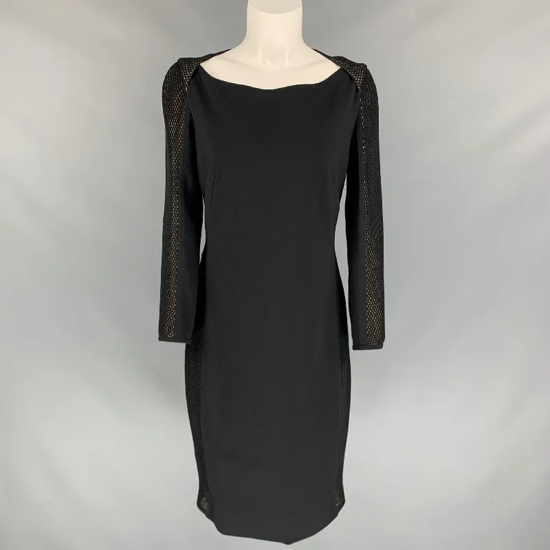 AKRIS Size 8 Black Mesh Viscose Blend Below Knee Sheath Dress Sleeveless unclassified dresses