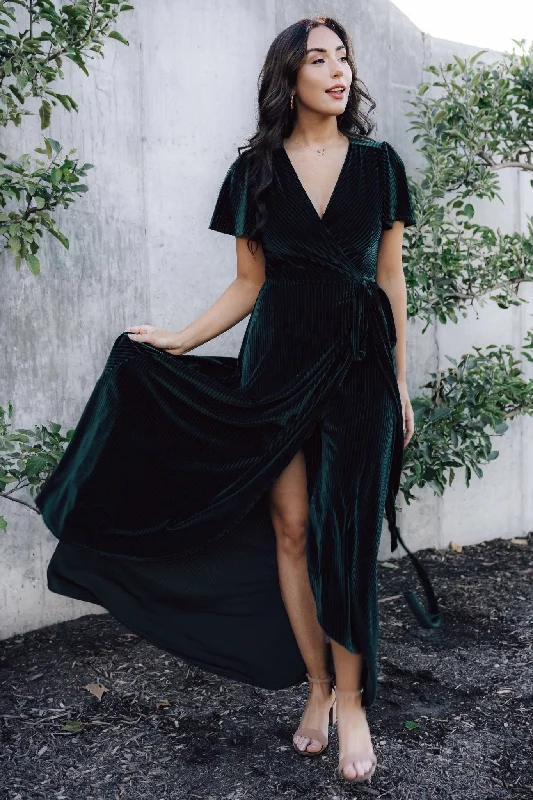 Andi Ribbed Velvet Wrap Dress | Emerald Denim unclassified dresses