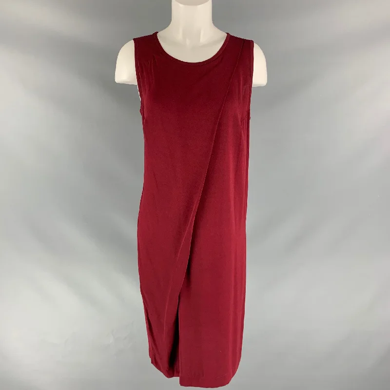 ANN DEMEULEMEESTER Size 4 Burgundy Rayon Solid Shift Dress Trendy unclassified dresses