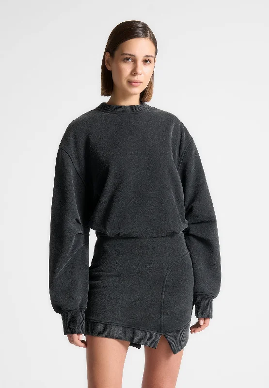 Asymmetric Hem Jumper Dress - Washed Black Best-selling unclassified dresses
