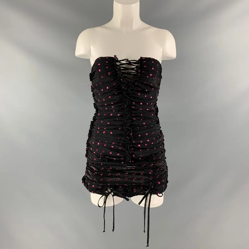 ATTICO Size 2 Black Raspberry Viscose Blend Dots Strapless Dress Ruched unclassified dresses ATTICO Size 2 Black Raspberry Viscose Blend Dots Strapless Dress Ruched unclassified dresses