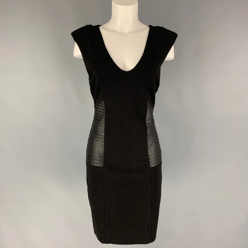 BEBE Size L Black on Black Nylon Blend Mixed Fabrics Sleeveless Dress Women's unclassified dresses