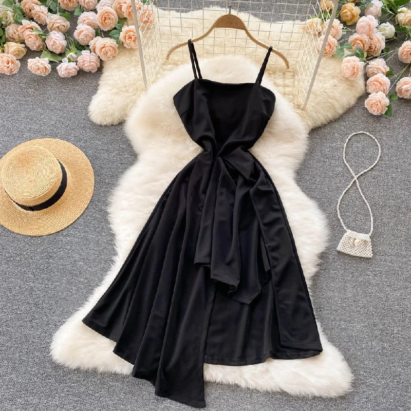 Black A line irregular dress fashion dress  391 Dark color unclassified dresses