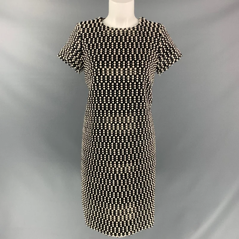 BLACK FLEECE Size M Textured Black White Wool Blend Dress Fashionable unclassified dresses
