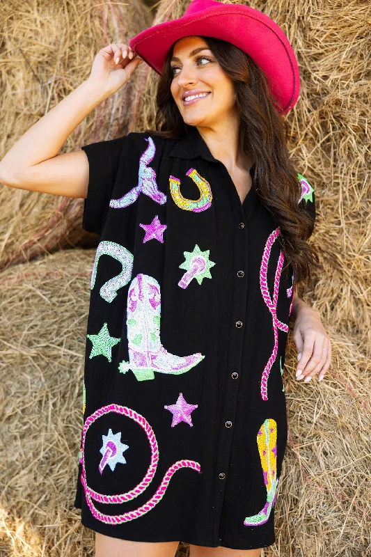 Black Gauze Western Icon Dress Printed unclassified dresses