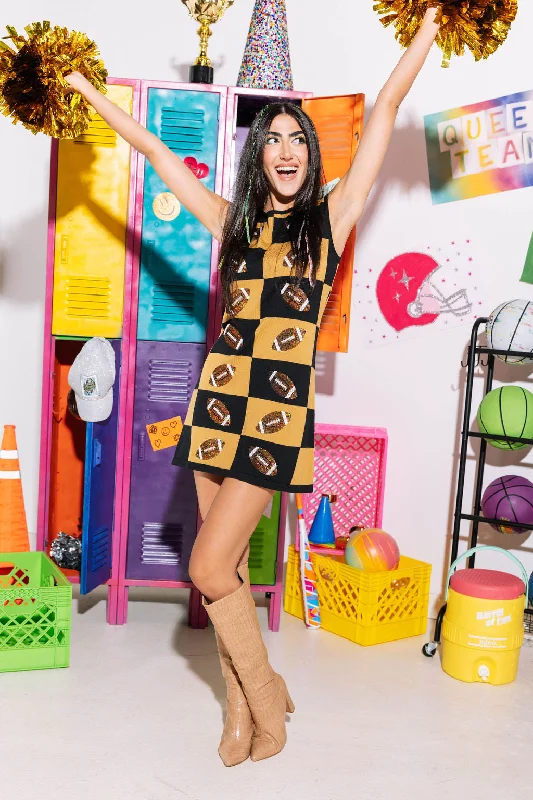 Black & Gold Football Checkered Dress Holiday unclassified dresses