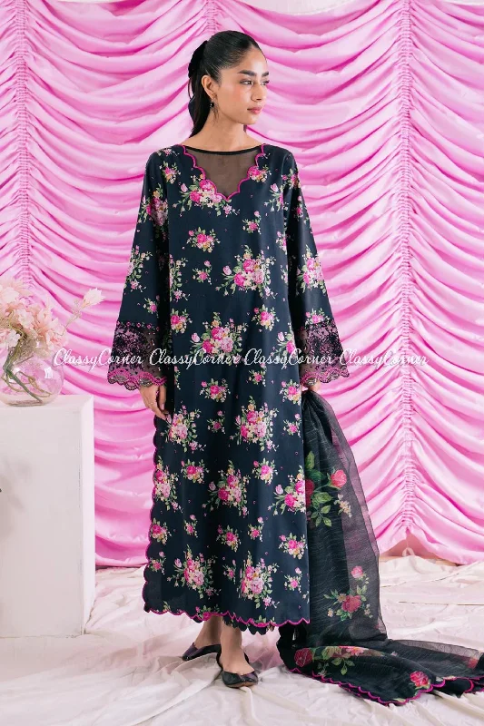 Black Pink Printed Salwar Kameez Expensive floral dresses