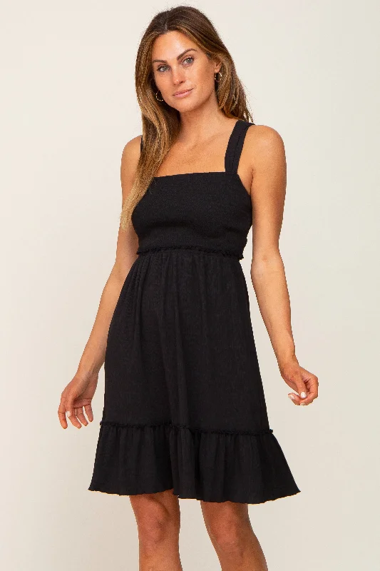 Black Smocked Sleeveless Crepe Dress Velvet unclassified dresses