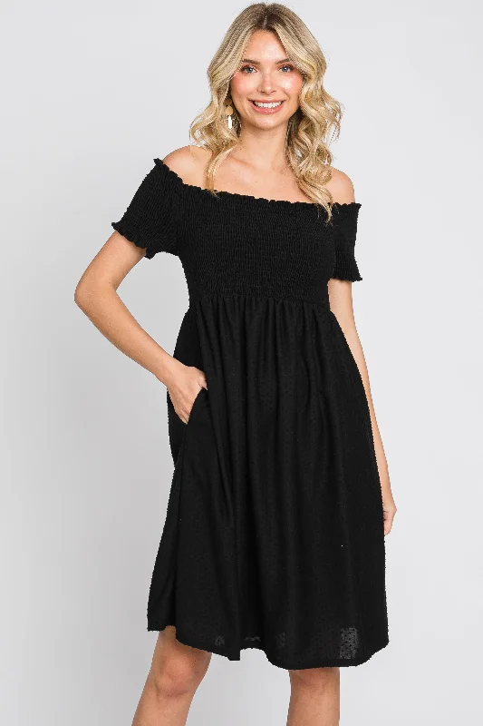 Black Swiss Dot Off Shoulder Dress Long sleeve unclassified dresses