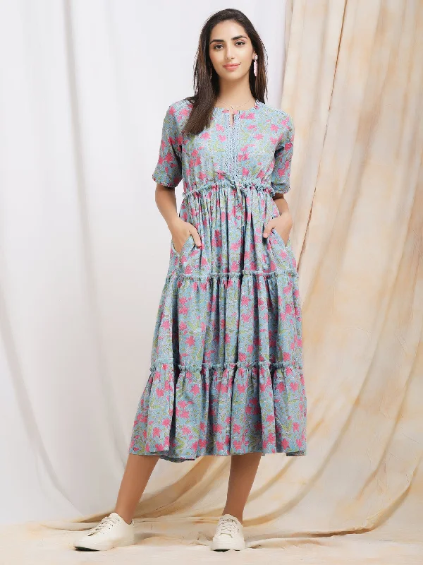 Blue 'Mist' Cotton Dress Satin unclassified dresses