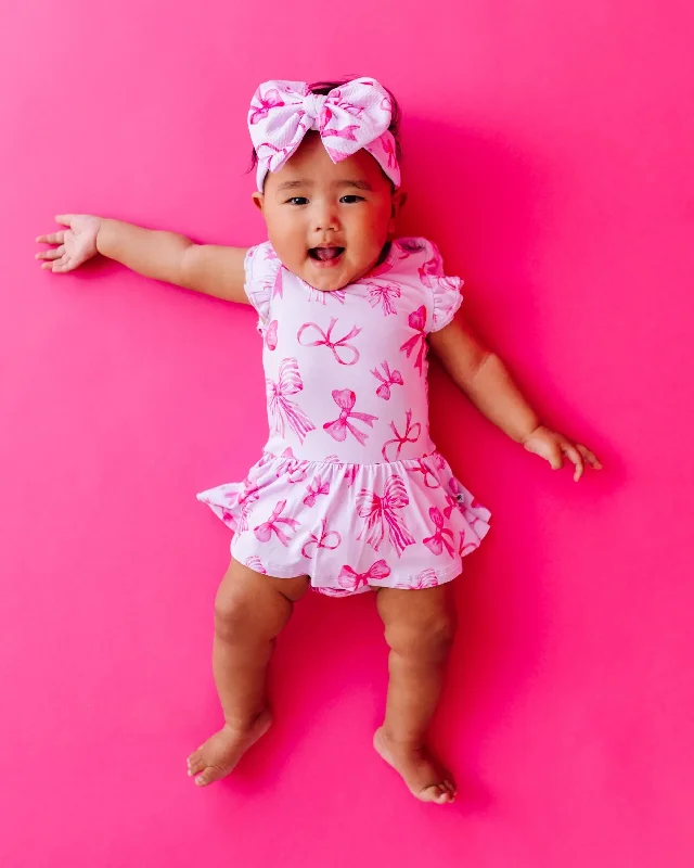 Blushing Bows Cap Sleeve Ruffle Dress Metallic unclassified dresses