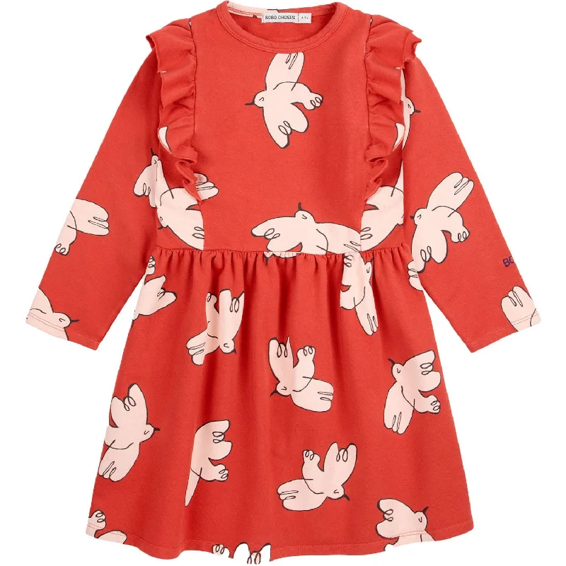 Bobo Choses Red Freedom Bird All Over Ruffle Dress Corset unclassified dresses