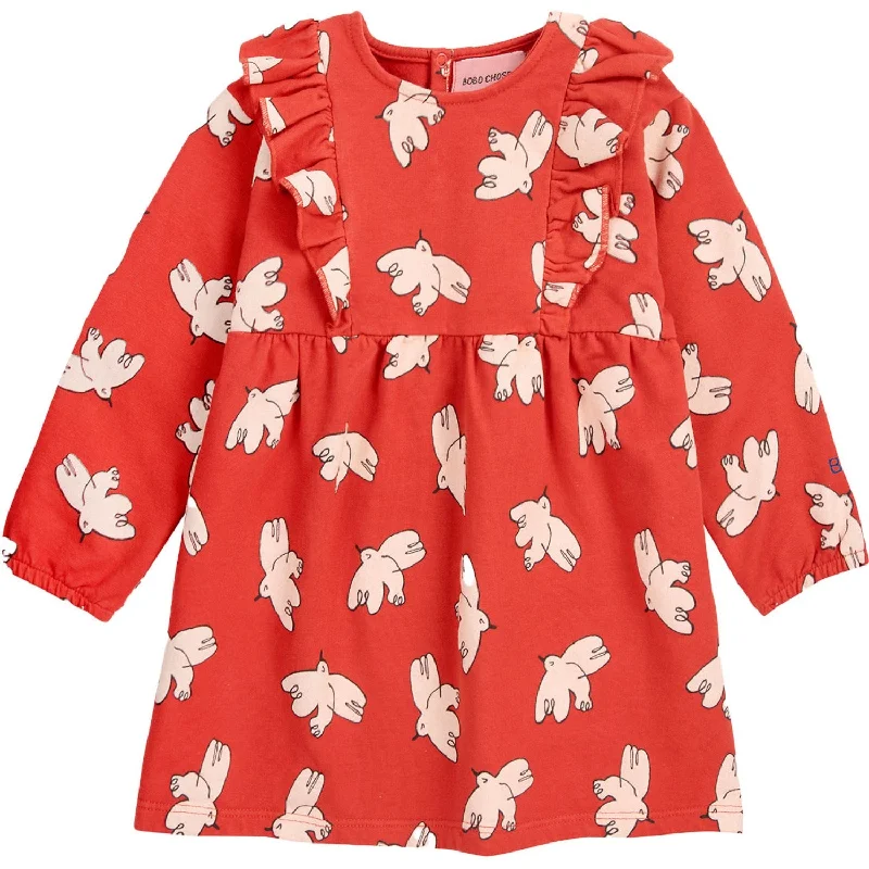 Bobo Choses Red Freedom Bird All Over Ruffle Dress Bright color unclassified dresses