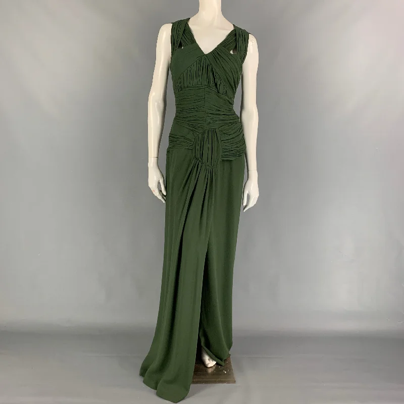 BURBERRY PRORSUM Pre-Fall 2012 Size 8 Green Silk Ruched Evening Gown Dress Spring unclassified dresses
