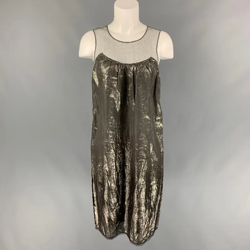 BURBERRY PRORSUM Size 4 Gunmetal Silk Blend Metallic Shift Dress Satin unclassified dresses
