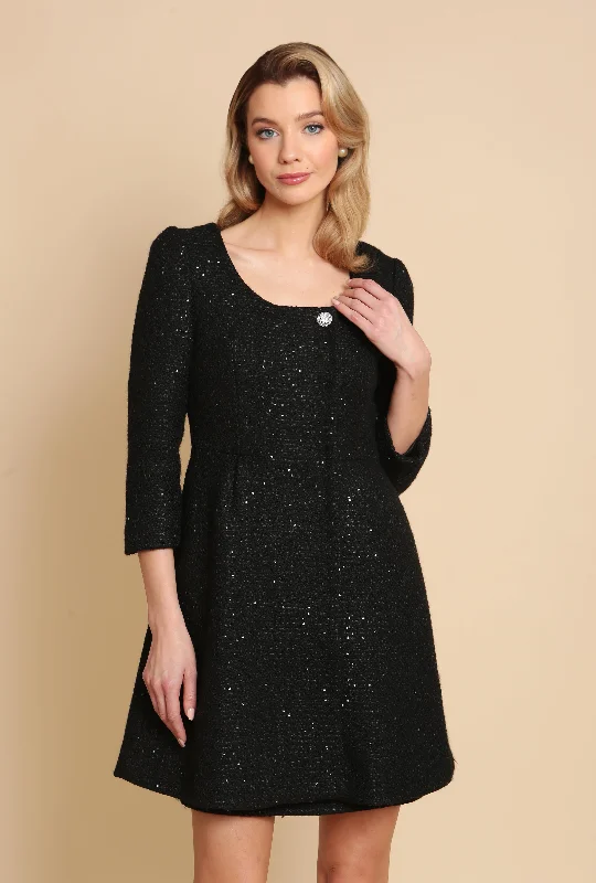 'Casablanca' Wool Tweed Dress Coat in Nero Fashionable unclassified dresses