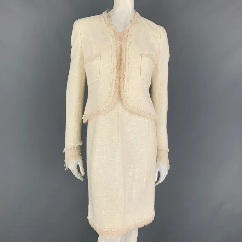 CHANEL 2004 Size 8 Cream Raw Edge Cotton Acetate Sleeveless Dress Set Summer unclassified dresses CHANEL 2004 Size 8 Cream Raw Edge Cotton Acetate Sleeveless Dress Set Summer unclassified dresses