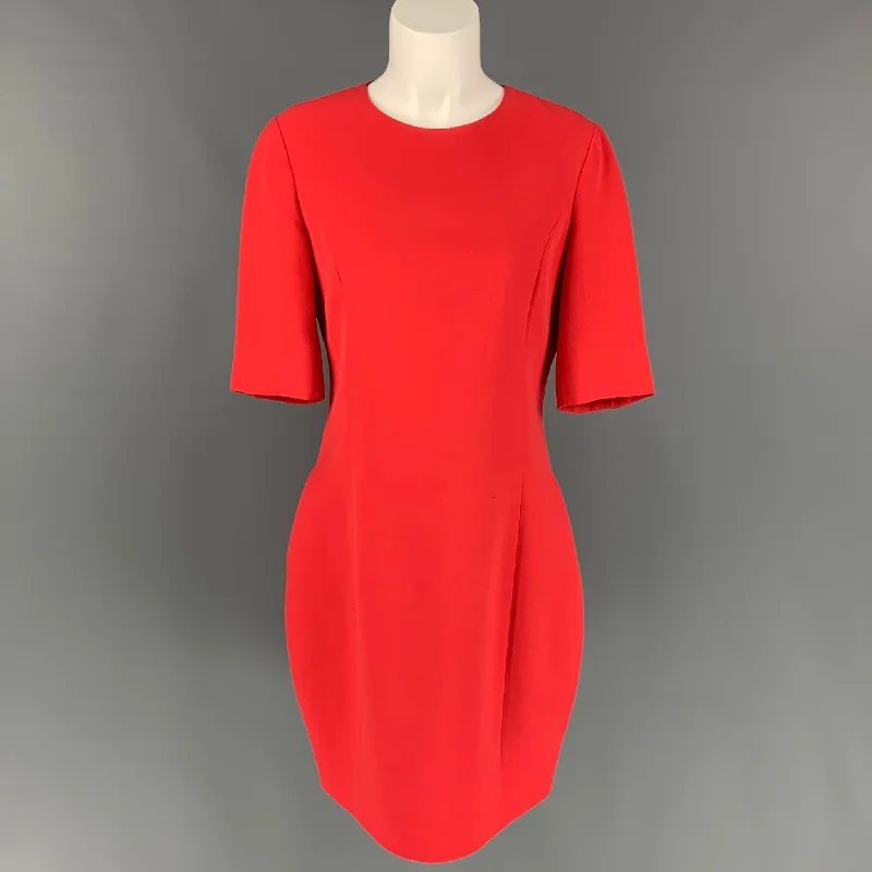CHRISTIAN DIOR Size 8 Red Silk / Wool Knee-Length A-line Dress High-low unclassified dresses