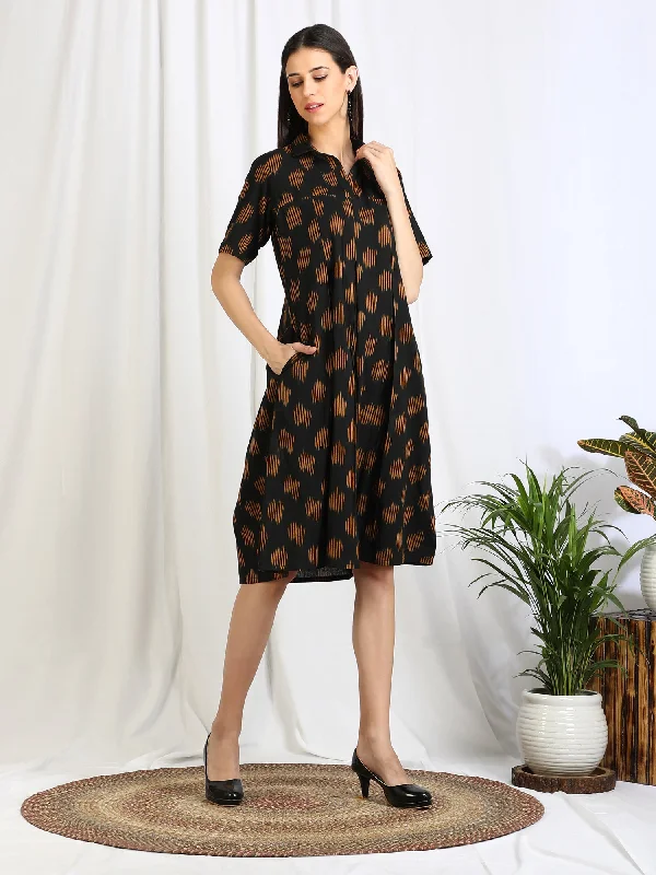 Black Ikat Cotton 'Kavya' Dress Flowy unclassified dresses