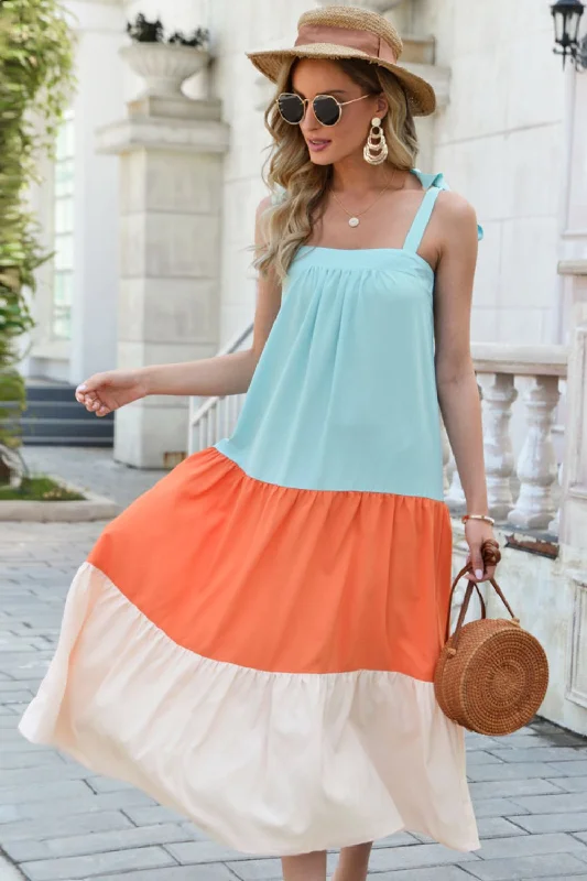 Color Block Tie-Shoulder Sleeveless Dress Fashionable unclassified dresses