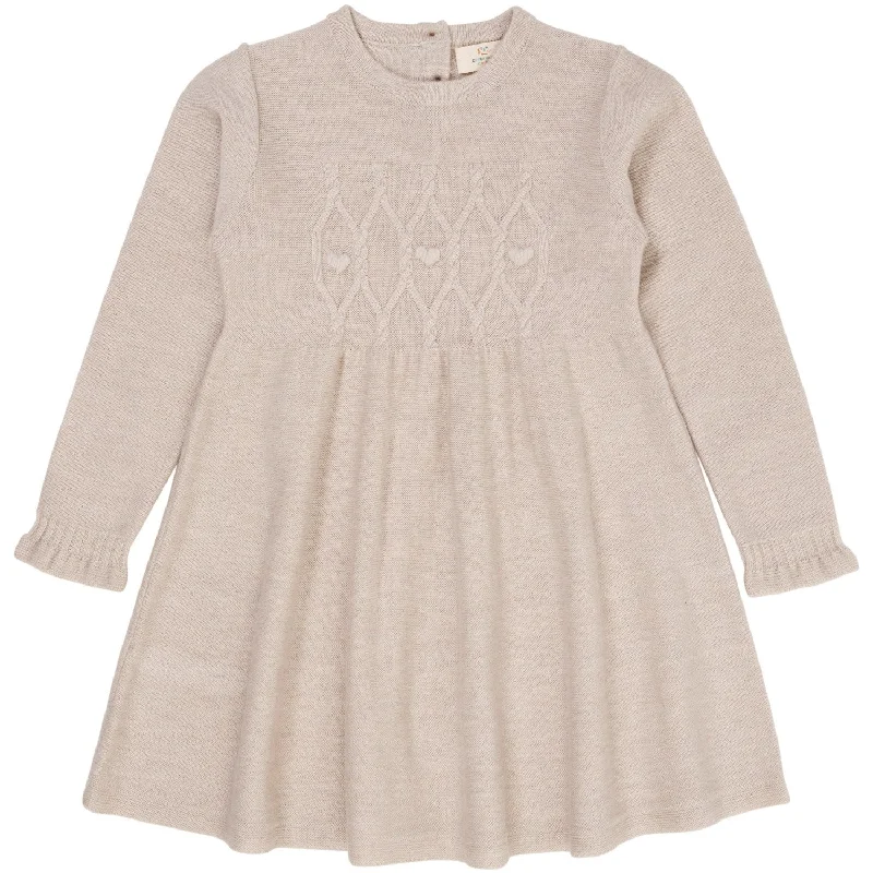 Copenhagen Colors Pale Cream Melange Merino Cable Dress W. Hearts Mesh unclassified dresses